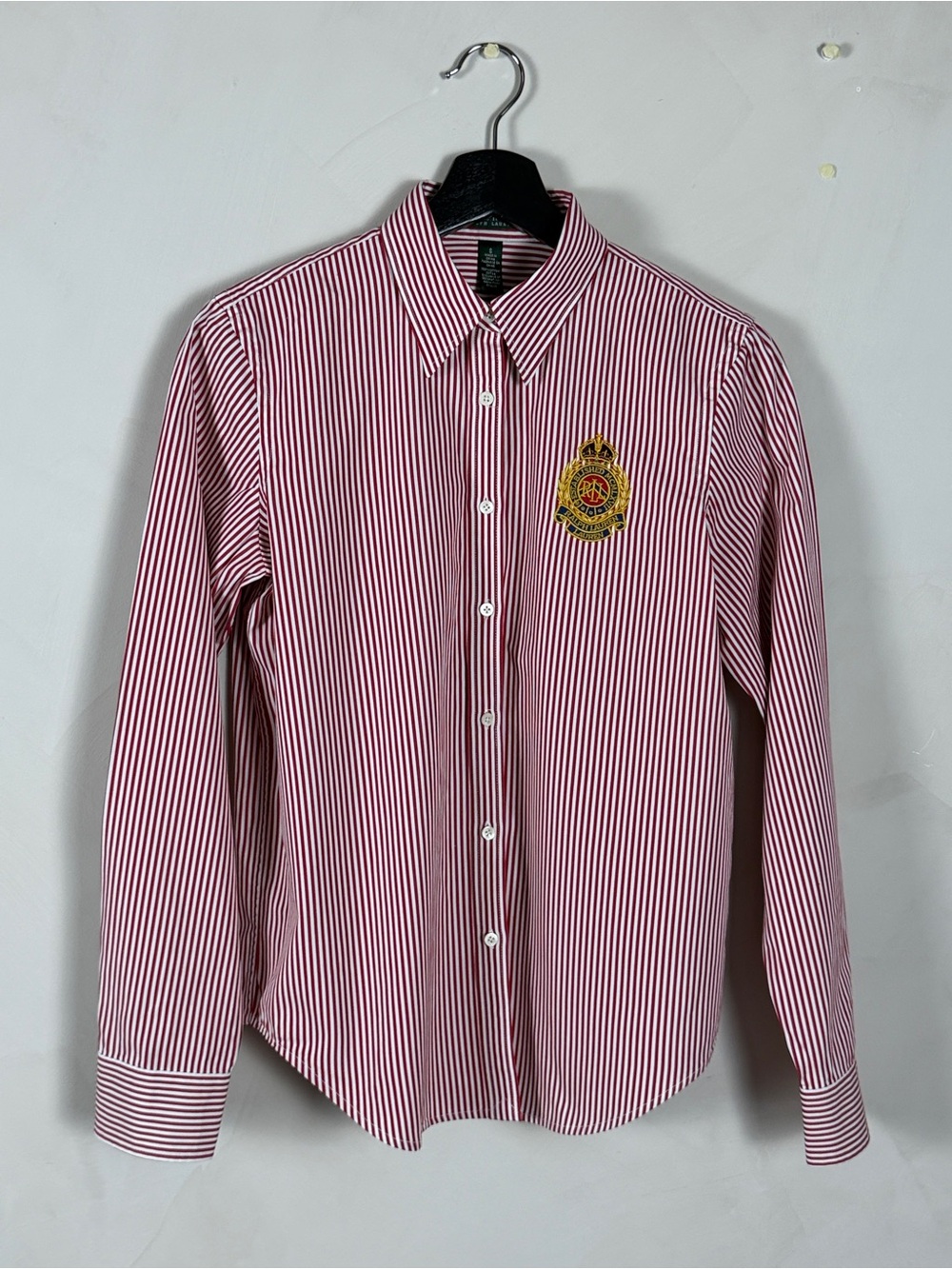 Lauren Ralph Lauren Women’s S Red White Striped Crest Button Down Shirt